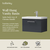 Wall Hung 1 Drawer Vanity Unit with Mid-Edge Ceramic Basin - Choice of Colour, Handle Finish and Size