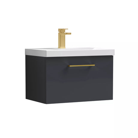 Bramshall Wall Hung 1 Drawer Vanity Unit with Mid-Edge Ceramic Basin - Choice of Colour, Handle Finish and Size