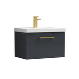 Wall Hung 1 Drawer Vanity Unit with Mid-Edge Ceramic Basin - Choice of Colour, Handle Finish and Size