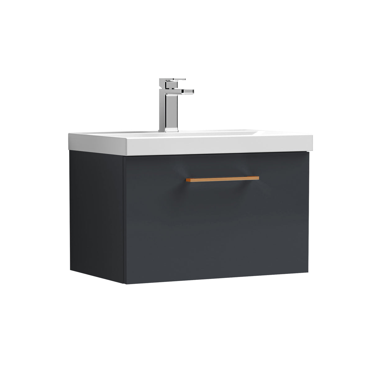 Wall Hung 1 Drawer Vanity Unit with Mid-Edge Ceramic Basin - Choice of Colour, Handle Finish and Size