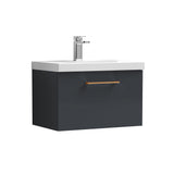 Wall Hung 1 Drawer Vanity Unit with Mid-Edge Ceramic Basin - Choice of Colour, Handle Finish and Size