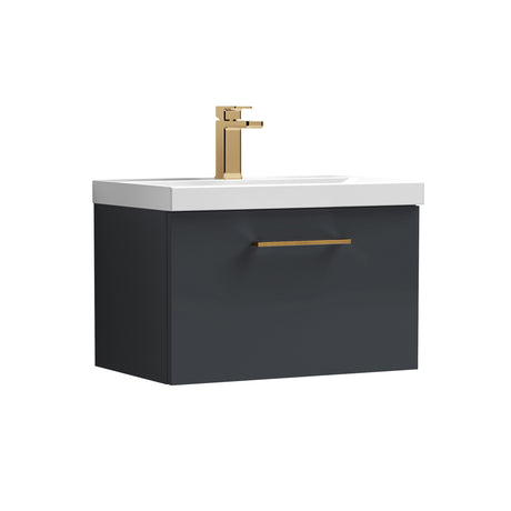 Wall Hung 1 Drawer Vanity Unit with Mid-Edge Ceramic Basin - Choice of Colour, Handle Finish and Size