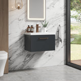 Wall Hung 1 Drawer Vanity Unit with Mid-Edge Ceramic Basin - Choice of Colour, Handle Finish and Size