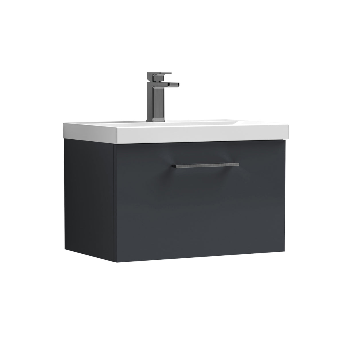 Wall Hung 1 Drawer Vanity Unit with Mid-Edge Ceramic Basin - Choice of Colour, Handle Finish and Size
