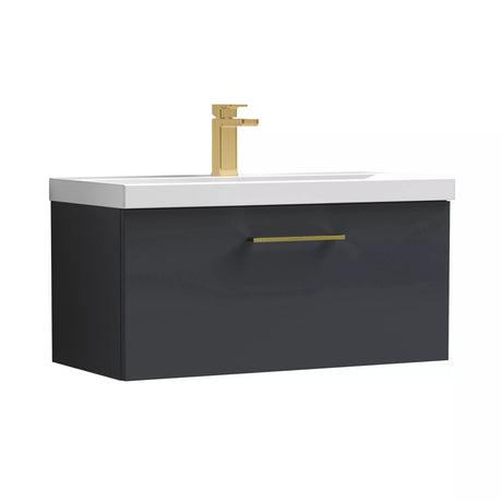 Bramshall Wall Hung 1 Drawer Vanity Unit with Mid-Edge Ceramic Basin - Choice of Colour, Handle Finish and Size