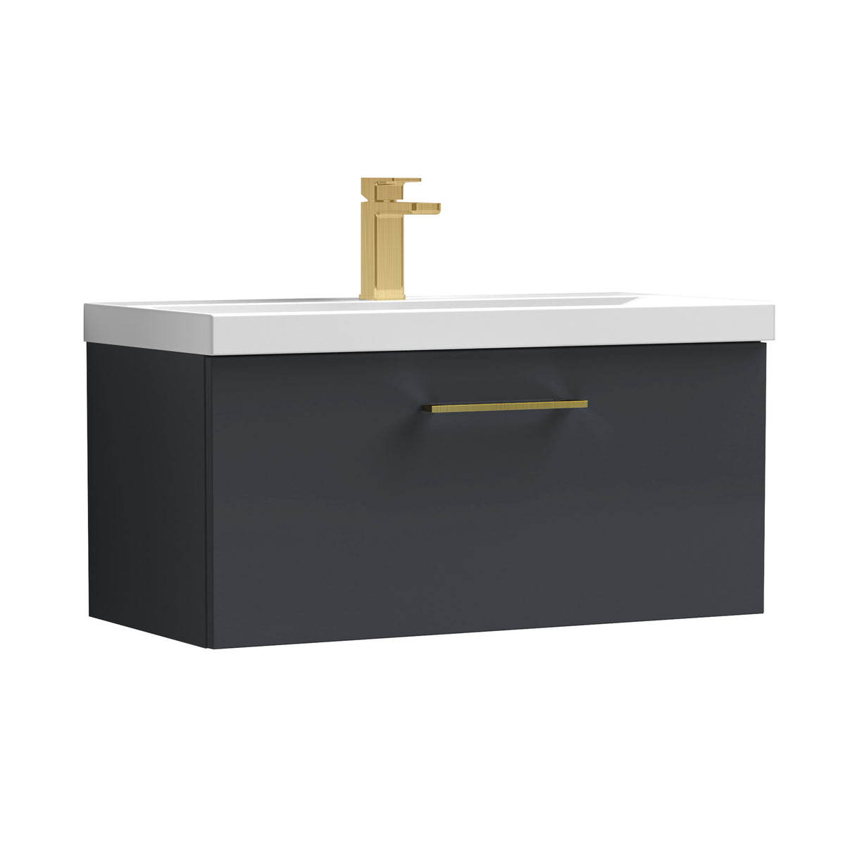 Wall Hung 1 Drawer Vanity Unit with Mid-Edge Ceramic Basin - Choice of Colour, Handle Finish and Size