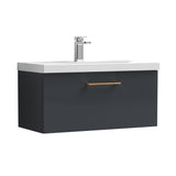 Wall Hung 1 Drawer Vanity Unit with Mid-Edge Ceramic Basin - Choice of Colour, Handle Finish and Size