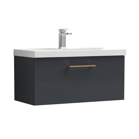 Wall Hung 1 Drawer Vanity Unit with Mid-Edge Ceramic Basin - Choice of Colour, Handle Finish and Size