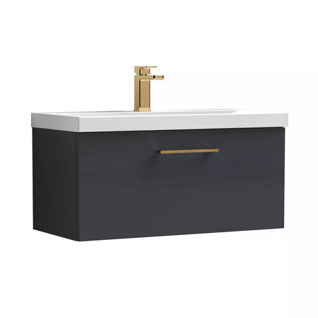 Bramshall Wall Hung 1 Drawer Vanity Unit with Mid-Edge Ceramic Basin - Choice of Colour, Handle Finish and Size