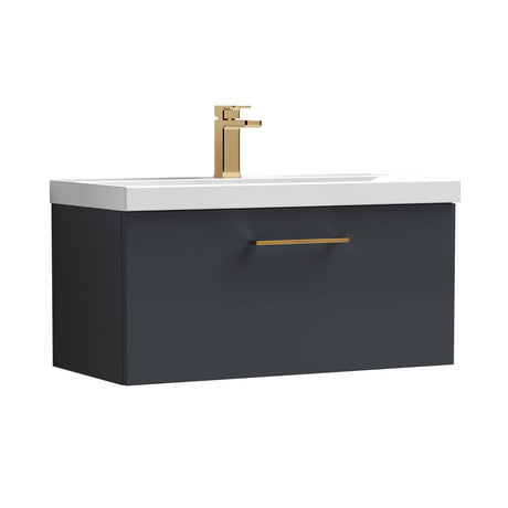 Wall Hung 1 Drawer Vanity Unit with Mid-Edge Ceramic Basin - Choice of Colour, Handle Finish and Size