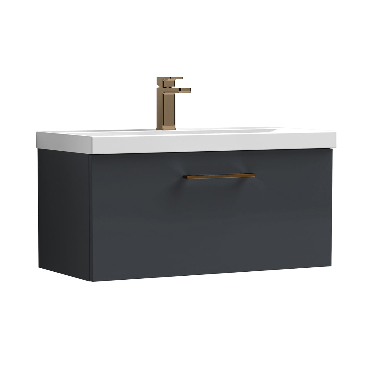 Wall Hung 1 Drawer Vanity Unit with Mid-Edge Ceramic Basin - Choice of Colour, Handle Finish and Size