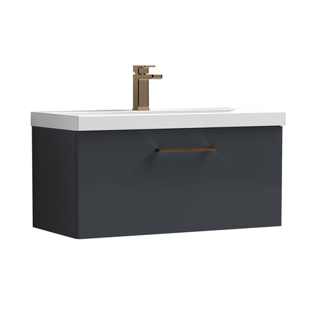Wall Hung 1 Drawer Vanity Unit with Mid-Edge Ceramic Basin - Choice of Colour, Handle Finish and Size