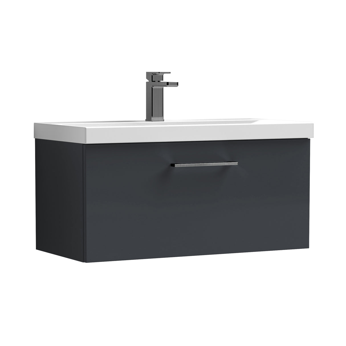 Wall Hung 1 Drawer Vanity Unit with Mid-Edge Ceramic Basin - Choice of Colour, Handle Finish and Size