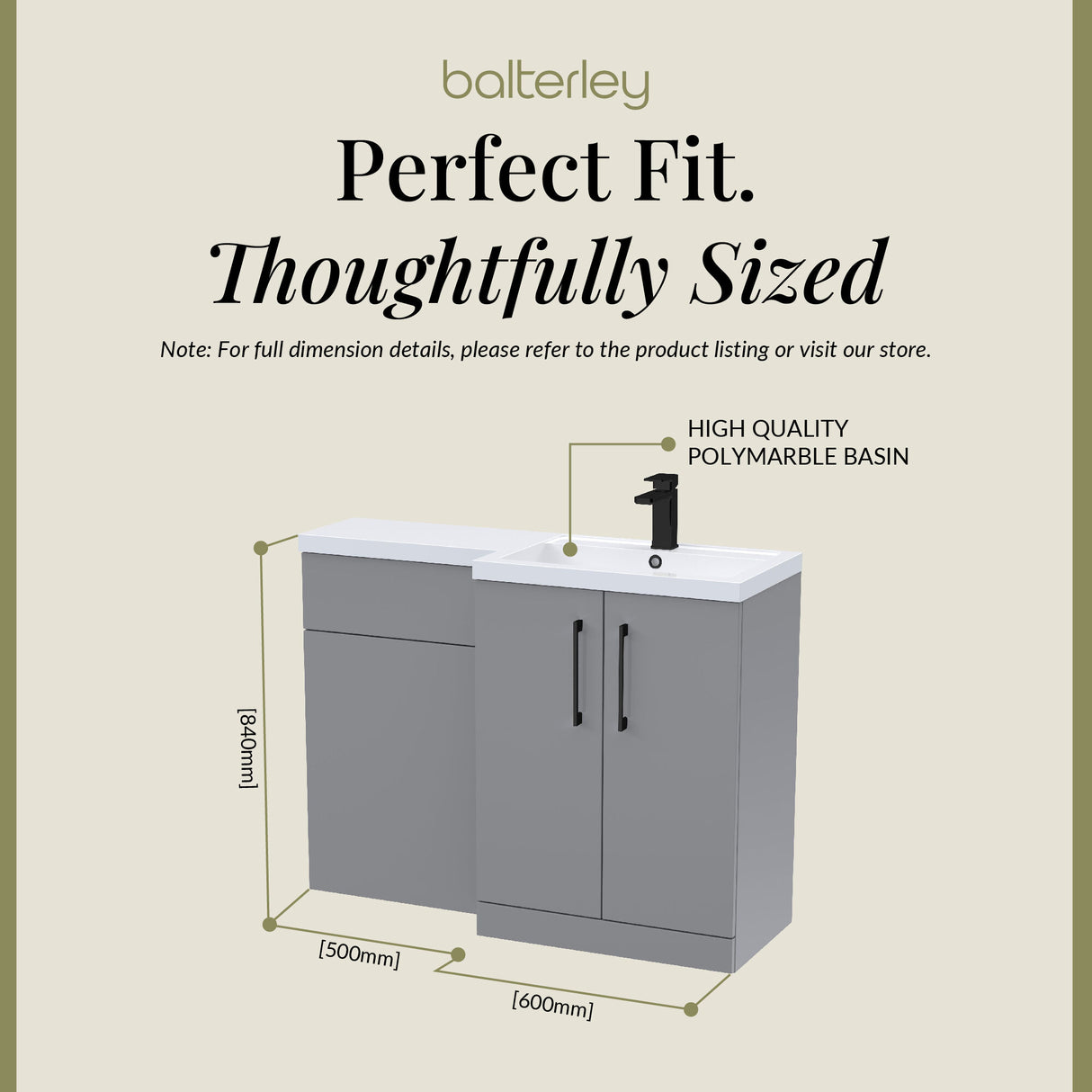 Bathroom Combination Vanity Unit with Basin & WC, Right Hand, 1100mm x 390mm - Choice of Colour and Handle Finish