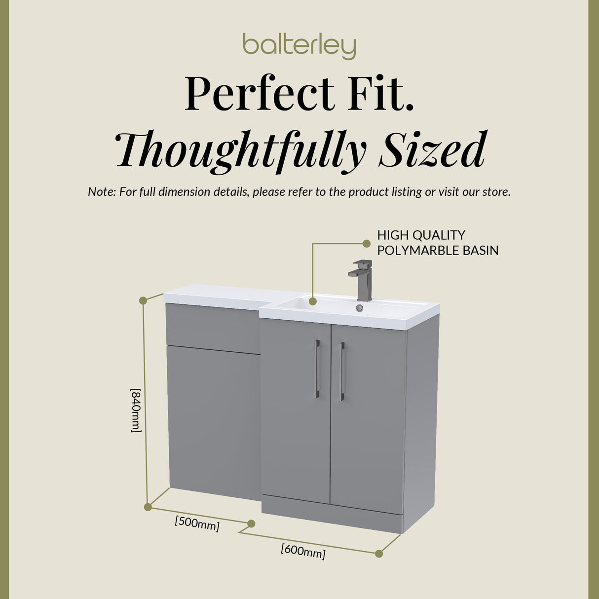 Bathroom Combination Vanity Unit with Basin & WC, Right Hand, 1100mm x 390mm - Choice of Colour and Handle Finish
