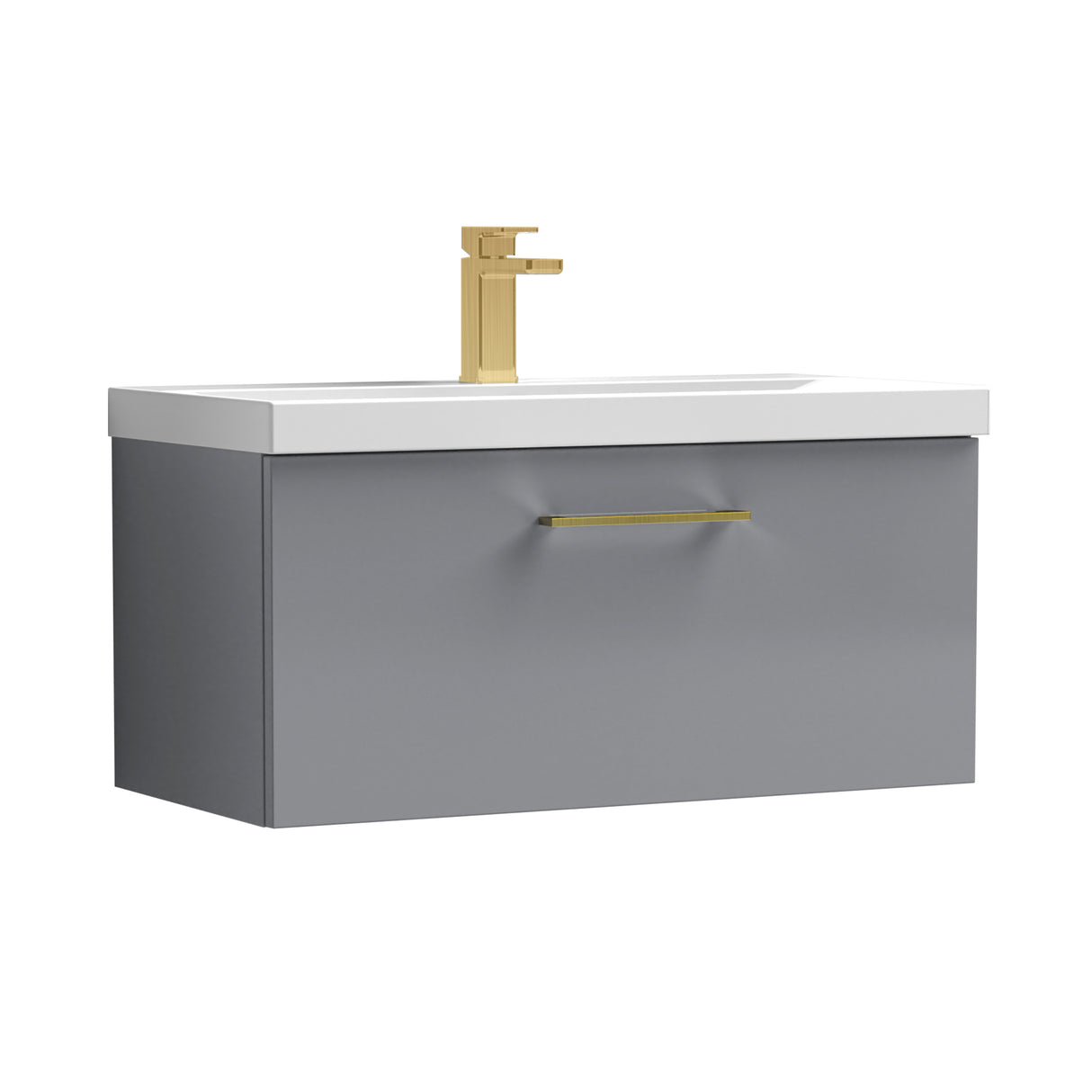 Wall Hung 1 Drawer Vanity Unit with Mid-Edge Ceramic Basin - Choice of Colour, Handle Finish and Size