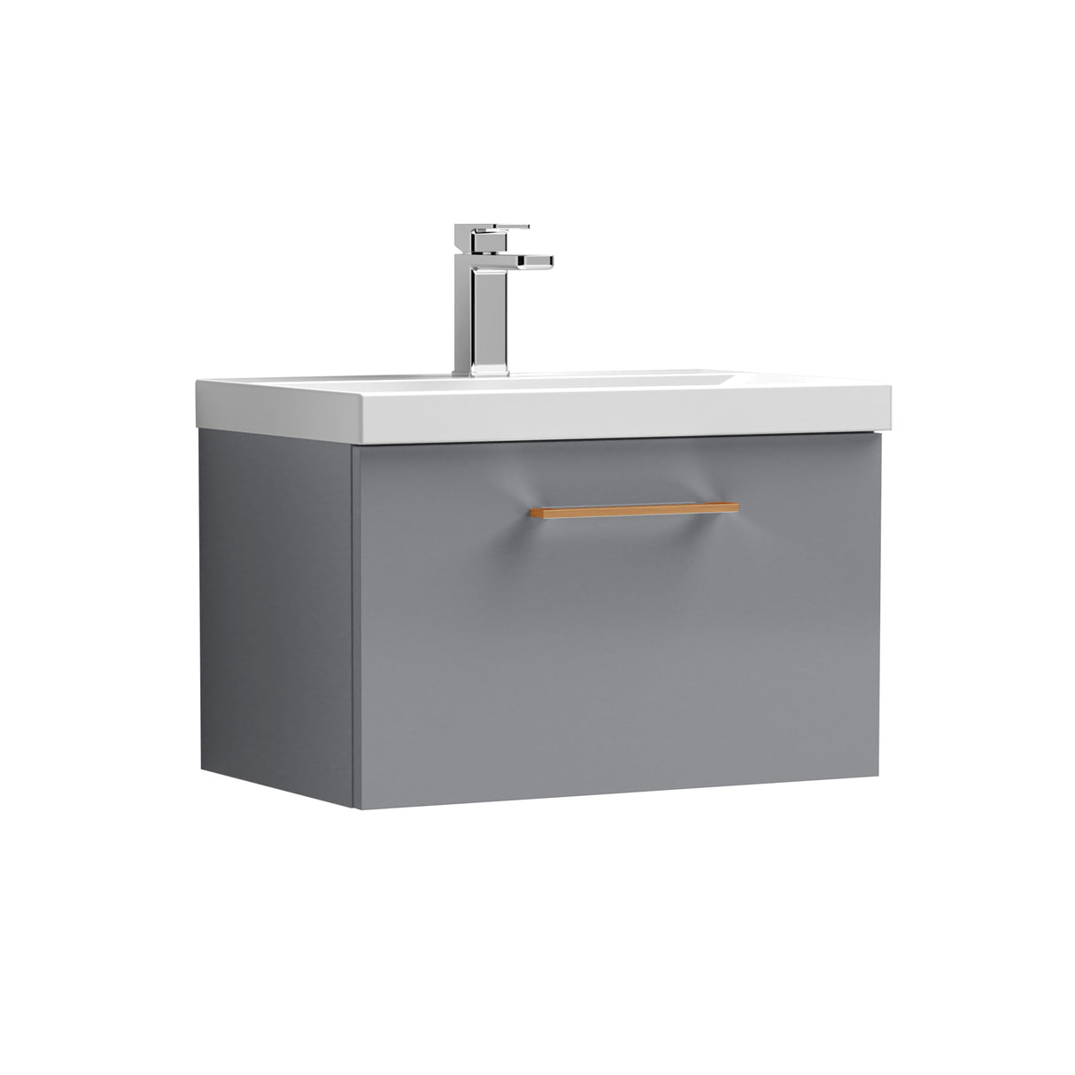 Wall Hung 1 Drawer Vanity Unit with Mid-Edge Ceramic Basin - Choice of Colour, Handle Finish and Size