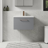 Wall Hung 1 Drawer Vanity Unit with Mid-Edge Ceramic Basin - Choice of Colour, Handle Finish and Size