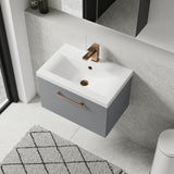 Wall Hung 1 Drawer Vanity Unit with Mid-Edge Ceramic Basin - Choice of Colour, Handle Finish and Size