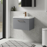 Wall Hung 1 Drawer Vanity Unit with Mid-Edge Ceramic Basin - Choice of Colour, Handle Finish and Size