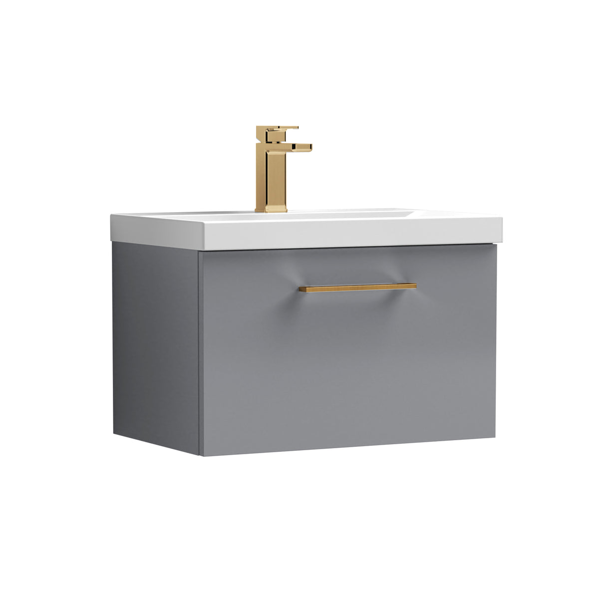 Wall Hung 1 Drawer Vanity Unit with Mid-Edge Ceramic Basin - Choice of Colour, Handle Finish and Size