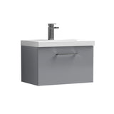Wall Hung 1 Drawer Vanity Unit with Mid-Edge Ceramic Basin - Choice of Colour, Handle Finish and Size