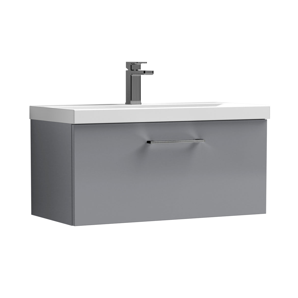 Wall Hung 1 Drawer Vanity Unit with Mid-Edge Ceramic Basin - Choice of Colour, Handle Finish and Size