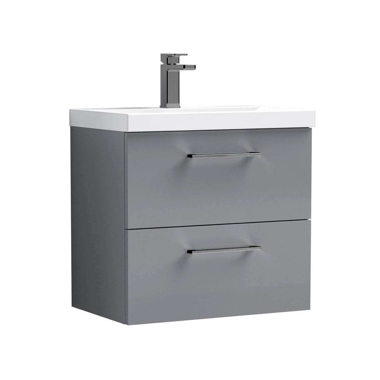 Wall Hung 2 Drawer Vanity Unit with Mid-Edge Ceramic Basin - Choice of Colour, Handle Finish and Size