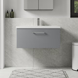 Wall Hung 1 Drawer Vanity Unit with Mid-Edge Ceramic Basin - Choice of Colour, Handle Finish and Size