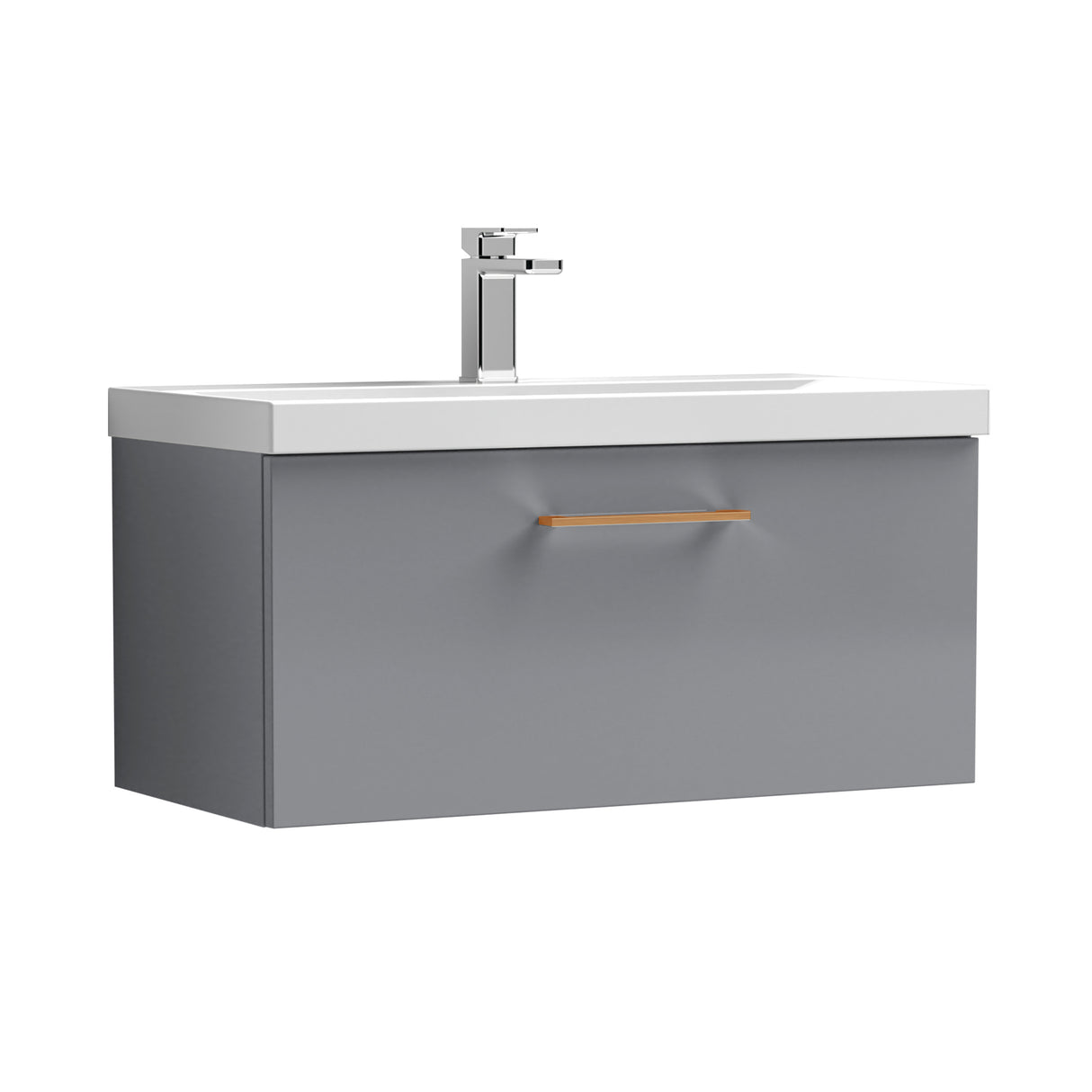Wall Hung 1 Drawer Vanity Unit with Mid-Edge Ceramic Basin - Choice of Colour, Handle Finish and Size