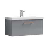 Wall Hung 1 Drawer Vanity Unit with Mid-Edge Ceramic Basin - Choice of Colour, Handle Finish and Size