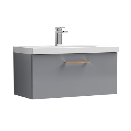 Wall Hung 1 Drawer Vanity Unit with Mid-Edge Ceramic Basin - Choice of Colour, Handle Finish and Size