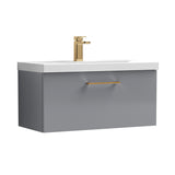 Wall Hung 1 Drawer Vanity Unit with Mid-Edge Ceramic Basin - Choice of Colour, Handle Finish and Size