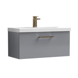 Wall Hung 1 Drawer Vanity Unit with Mid-Edge Ceramic Basin - Choice of Colour, Handle Finish and Size
