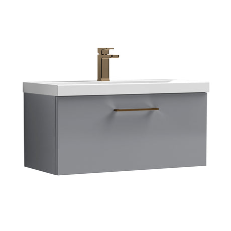 Wall Hung 1 Drawer Vanity Unit with Mid-Edge Ceramic Basin - Choice of Colour, Handle Finish and Size