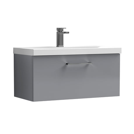 Wall Hung 1 Drawer Vanity Unit with Mid-Edge Ceramic Basin - Choice of Colour, Handle Finish and Size