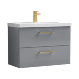 Wall Hung 2 Drawer Vanity Unit with Mid-Edge Ceramic Basin - Choice of Colour, Handle Finish and Size
