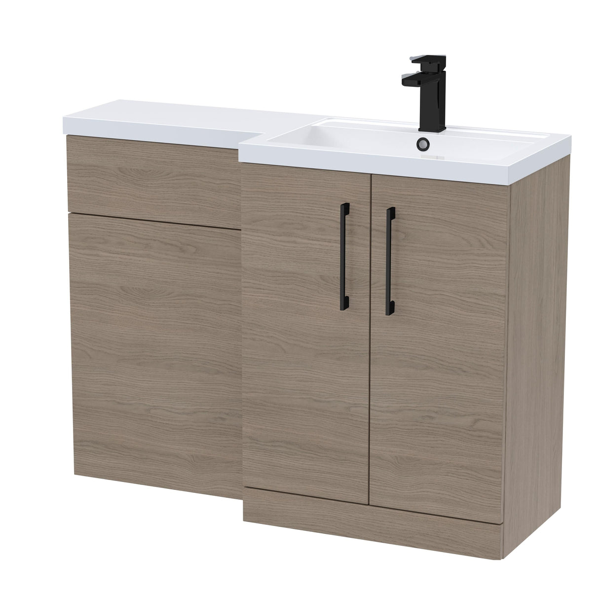 Bathroom Combination Vanity Unit with Basin & WC, Right Hand, 1100mm x 390mm - Choice of Colour and Handle Finish