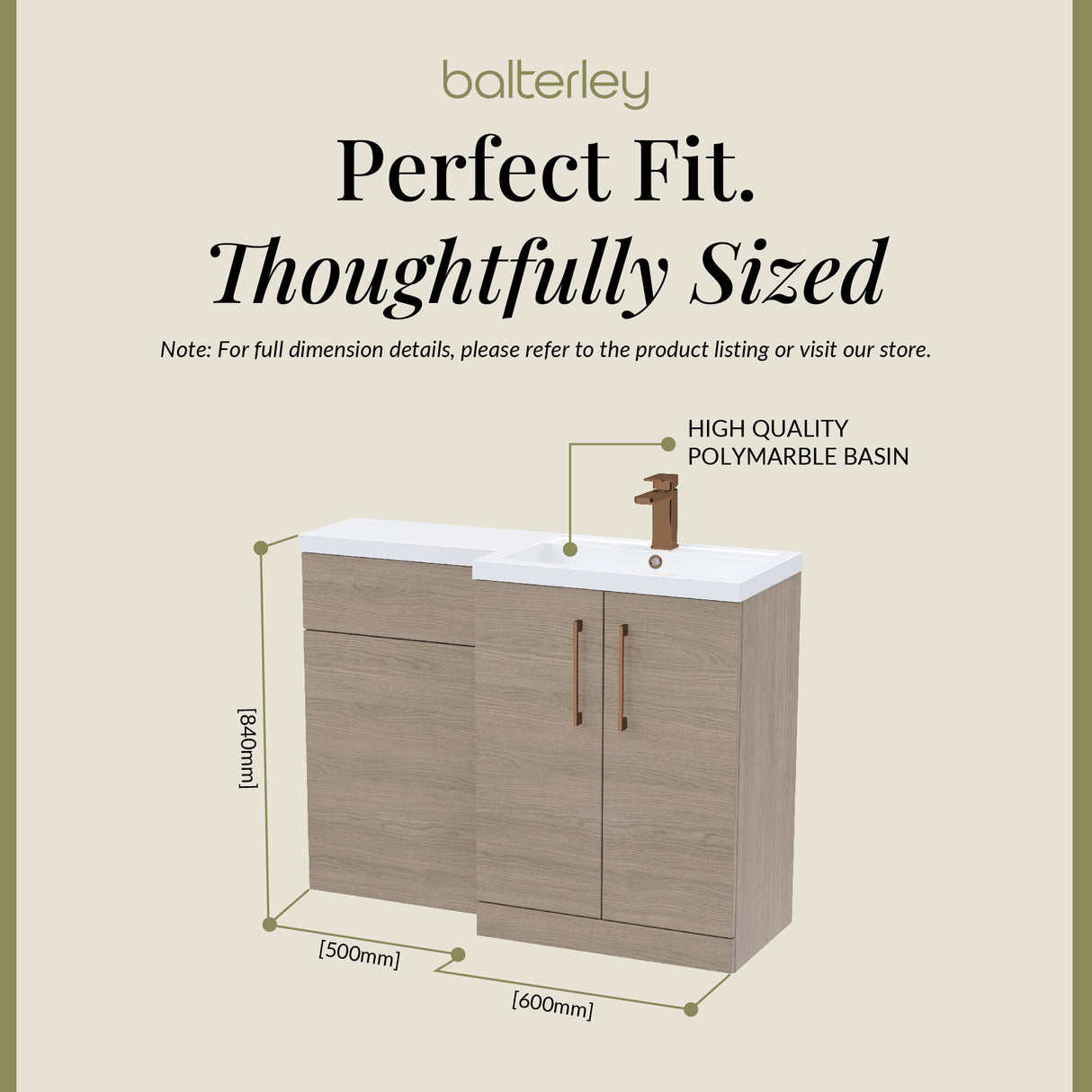 Bathroom Combination Vanity Unit with Basin & WC, Right Hand, 1100mm x 390mm - Choice of Colour and Handle Finish