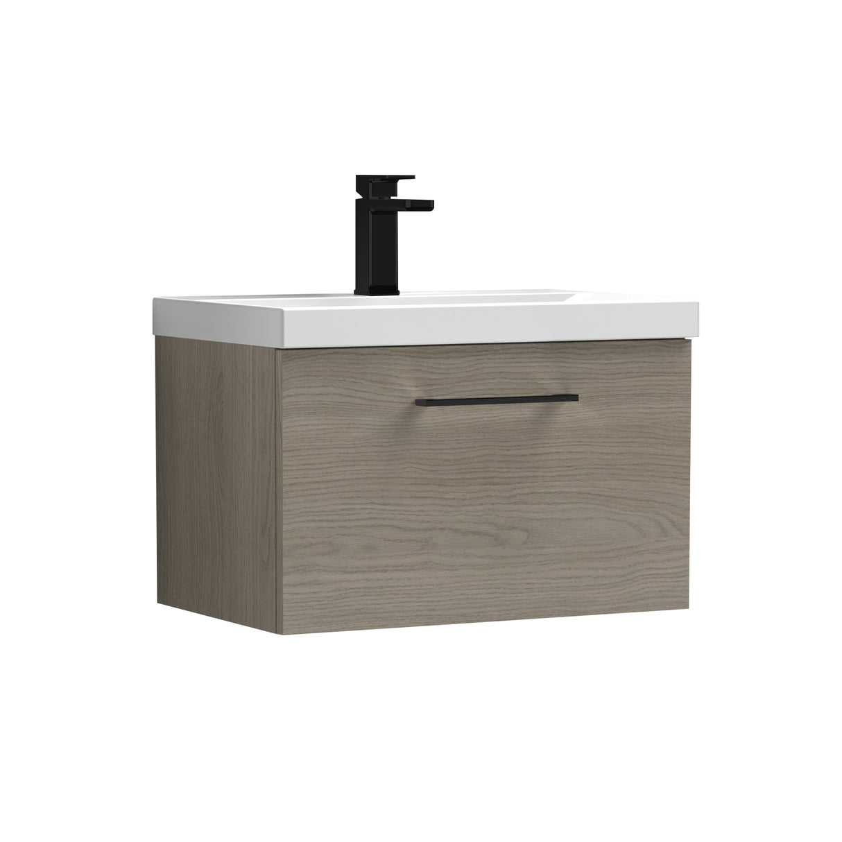 Wall Hung 1 Drawer Vanity Unit with Mid-Edge Ceramic Basin - Choice of Colour, Handle Finish and Size