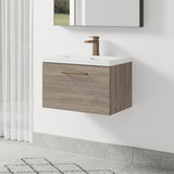 Wall Hung 1 Drawer Vanity Unit with Mid-Edge Ceramic Basin - Choice of Colour, Handle Finish and Size