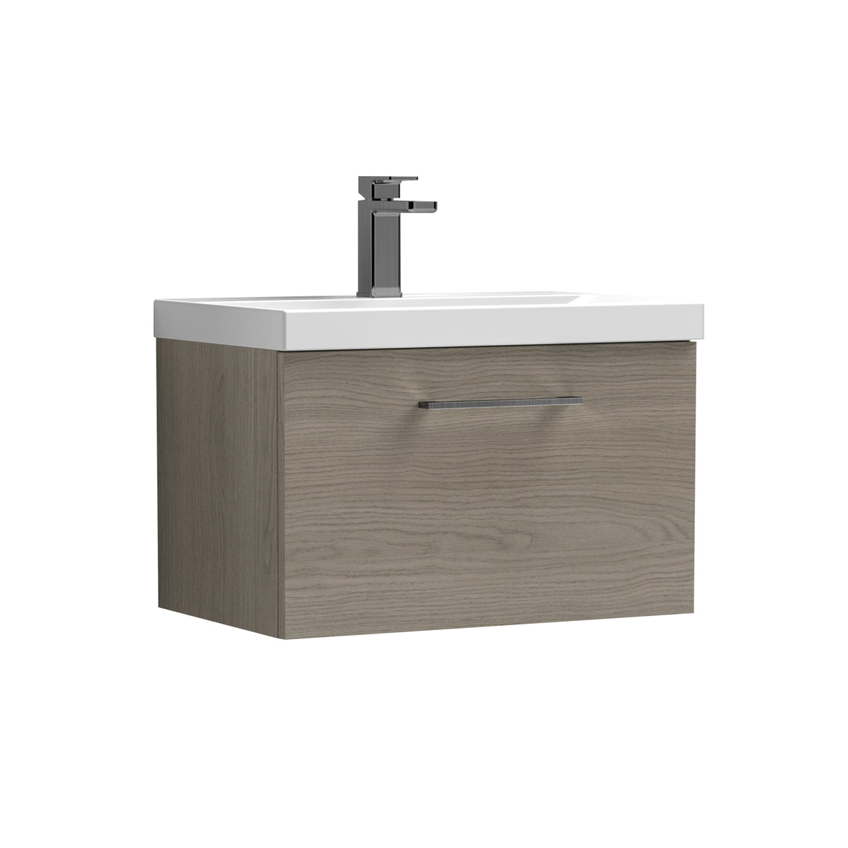 Wall Hung 1 Drawer Vanity Unit with Mid-Edge Ceramic Basin - Choice of Colour, Handle Finish and Size