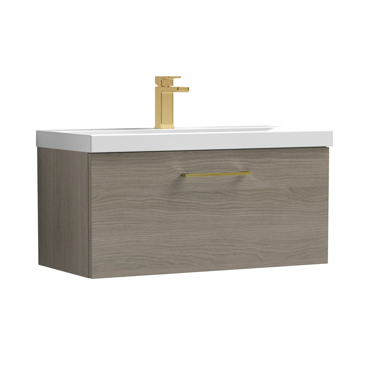 Wall Hung 1 Drawer Vanity Unit with Mid-Edge Ceramic Basin - Choice of Colour, Handle Finish and Size