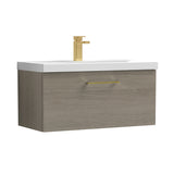 Wall Hung 1 Drawer Vanity Unit with Mid-Edge Ceramic Basin - Choice of Colour, Handle Finish and Size