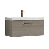Wall Hung 1 Drawer Vanity Unit with Mid-Edge Ceramic Basin - Choice of Colour, Handle Finish and Size