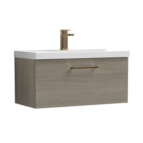 Wall Hung 1 Drawer Vanity Unit with Mid-Edge Ceramic Basin - Choice of Colour, Handle Finish and Size