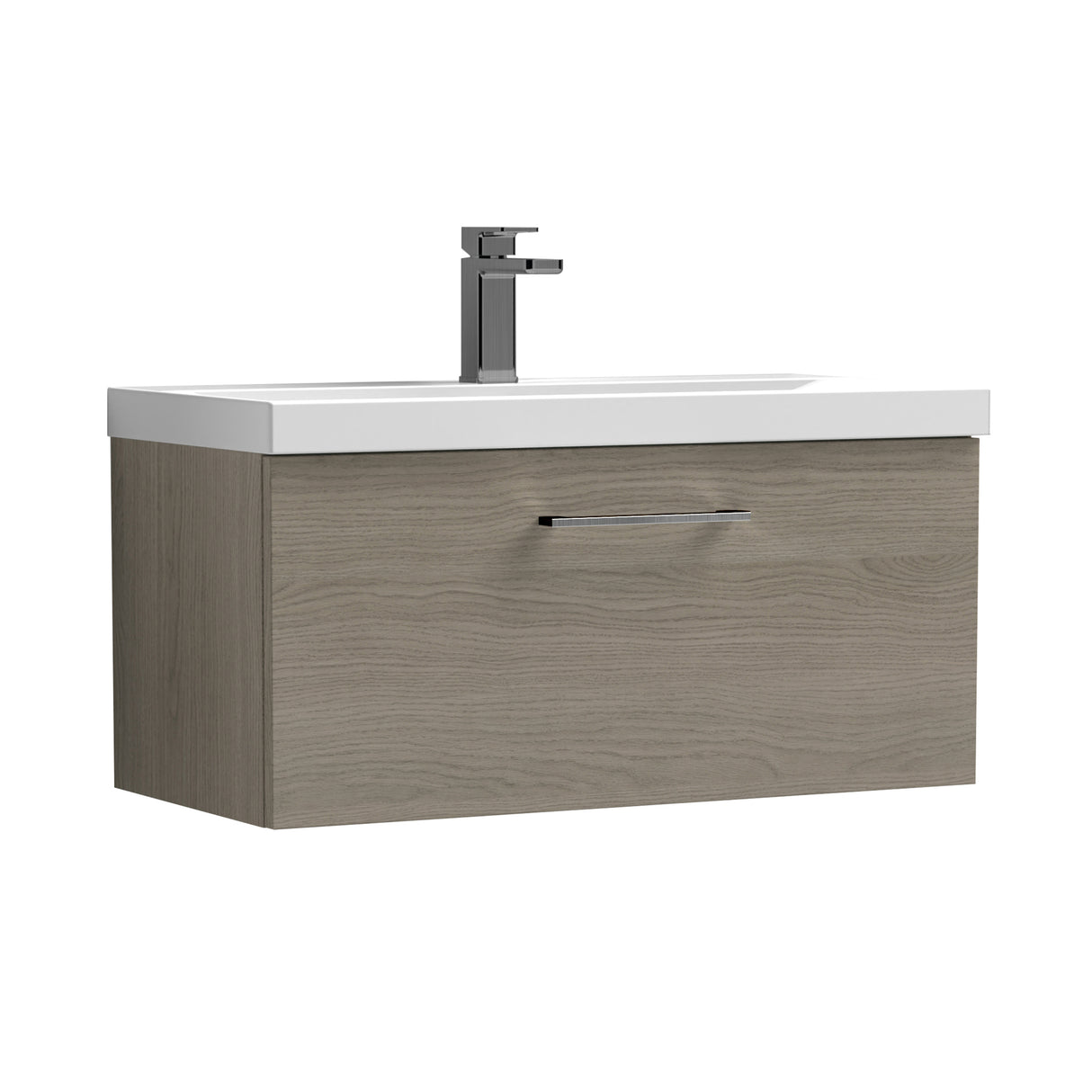 Wall Hung 1 Drawer Vanity Unit with Mid-Edge Ceramic Basin - Choice of Colour, Handle Finish and Size