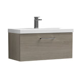 Wall Hung 1 Drawer Vanity Unit with Mid-Edge Ceramic Basin - Choice of Colour, Handle Finish and Size