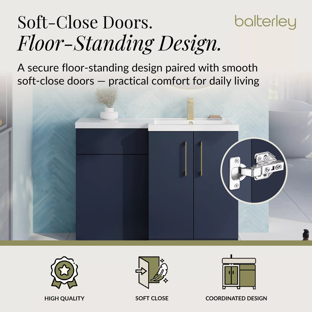 Bathroom Vanity Unit with Basin & WC, Right Hand, 1100mm x 390mm - Choice of Colour
