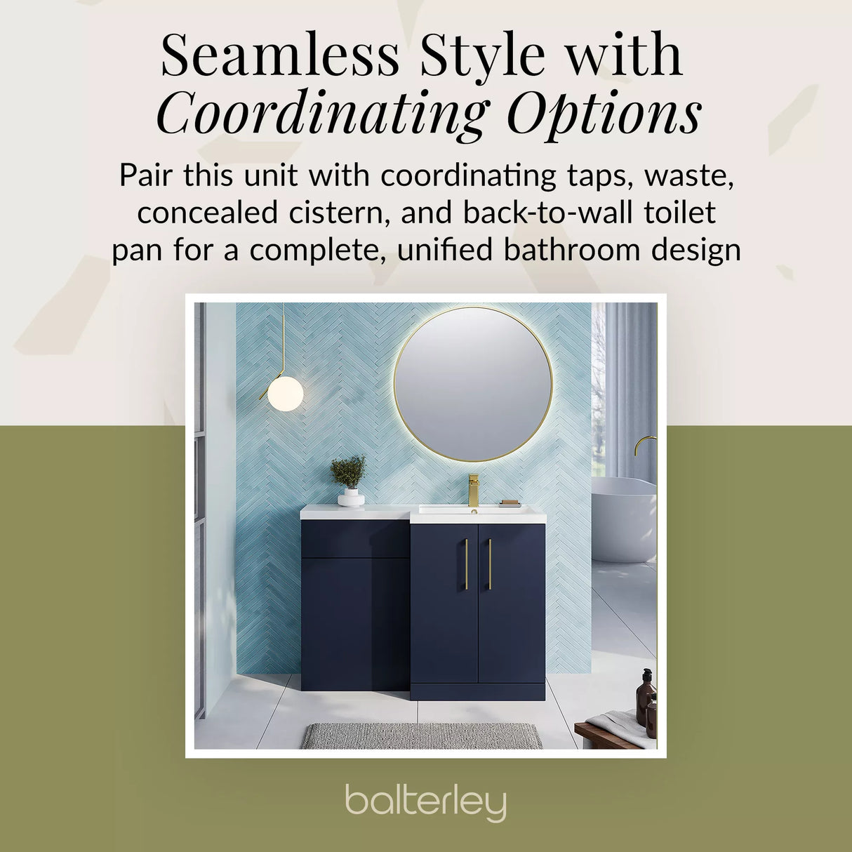 Bathroom Vanity Unit with Basin & WC, Right Hand, 1100mm x 390mm - Choice of Colour